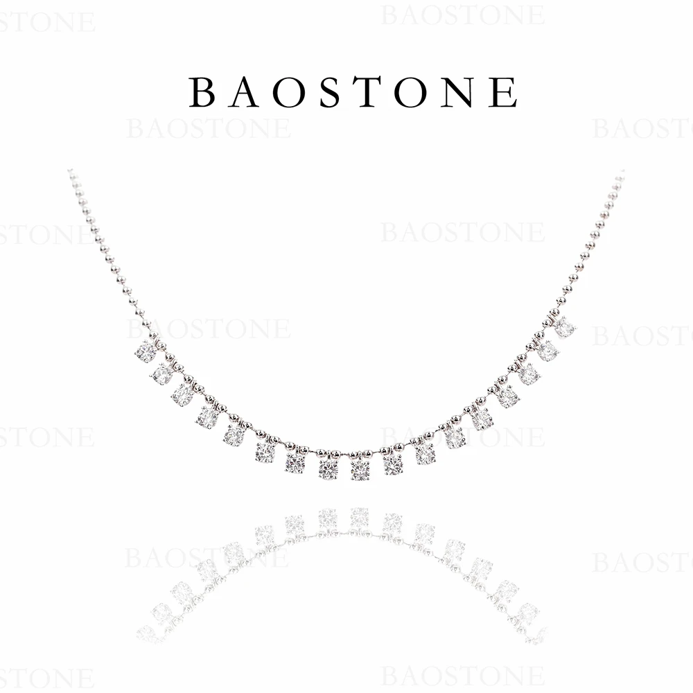 BAOSTONE 坠链均925银合成锆石 【灵动满钻珠珠项链】百搭气质T163