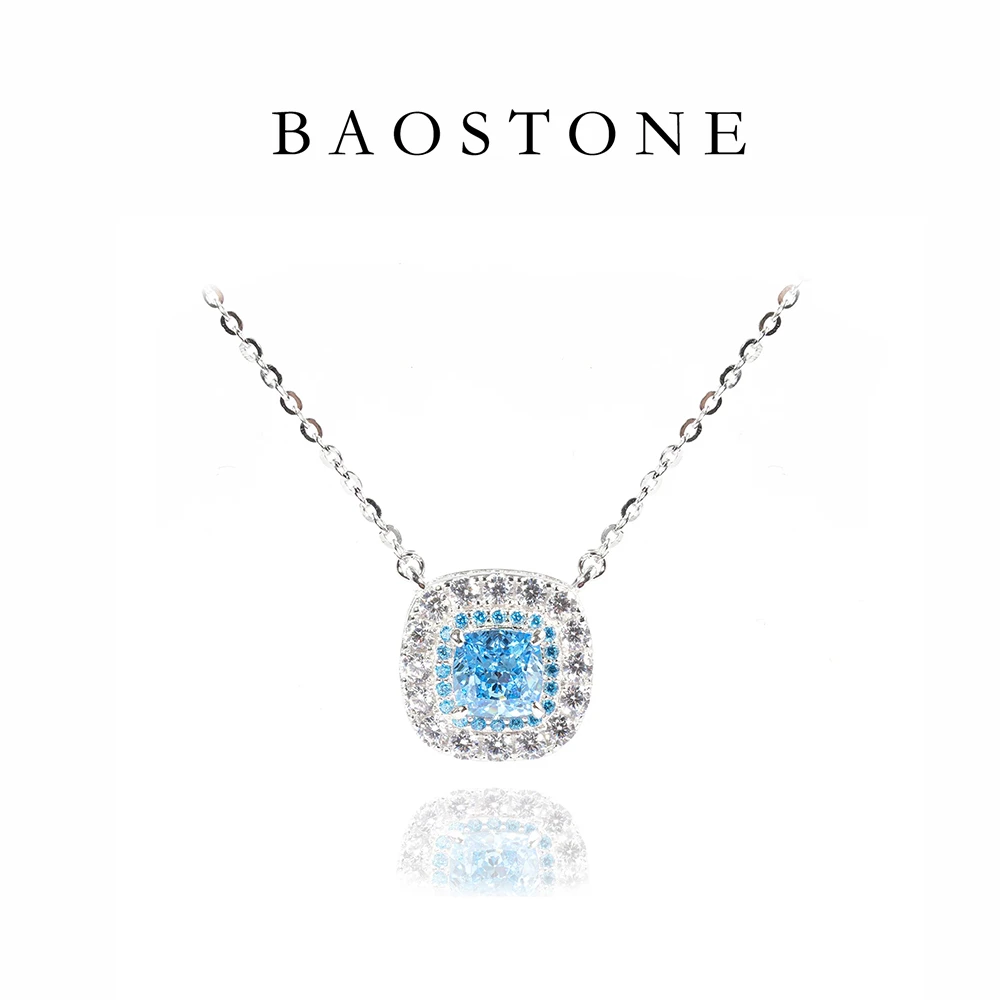 BAOSTONE 坠链均925银合成锆石 【海蓝T家方糖项链】气质百搭 T114