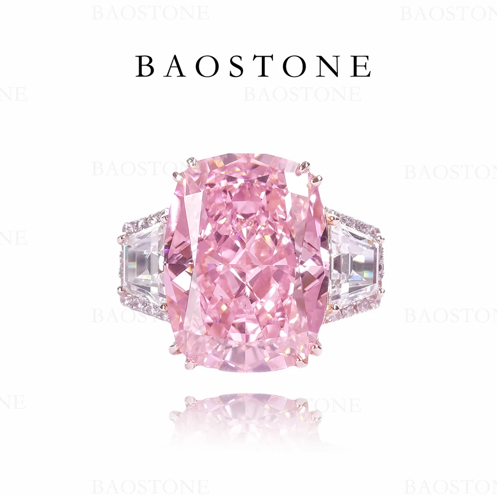 BAOSTONE 925银合成锆石戒指 四个亿【 粉红之心】高级感戒指 J230