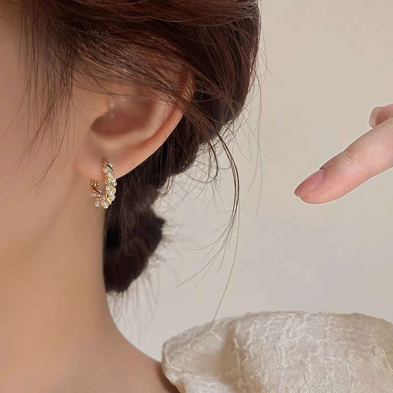 韩芸汐 韩芸汐A-16 轻奢高级感编织小粒珠珠耳扣耳环