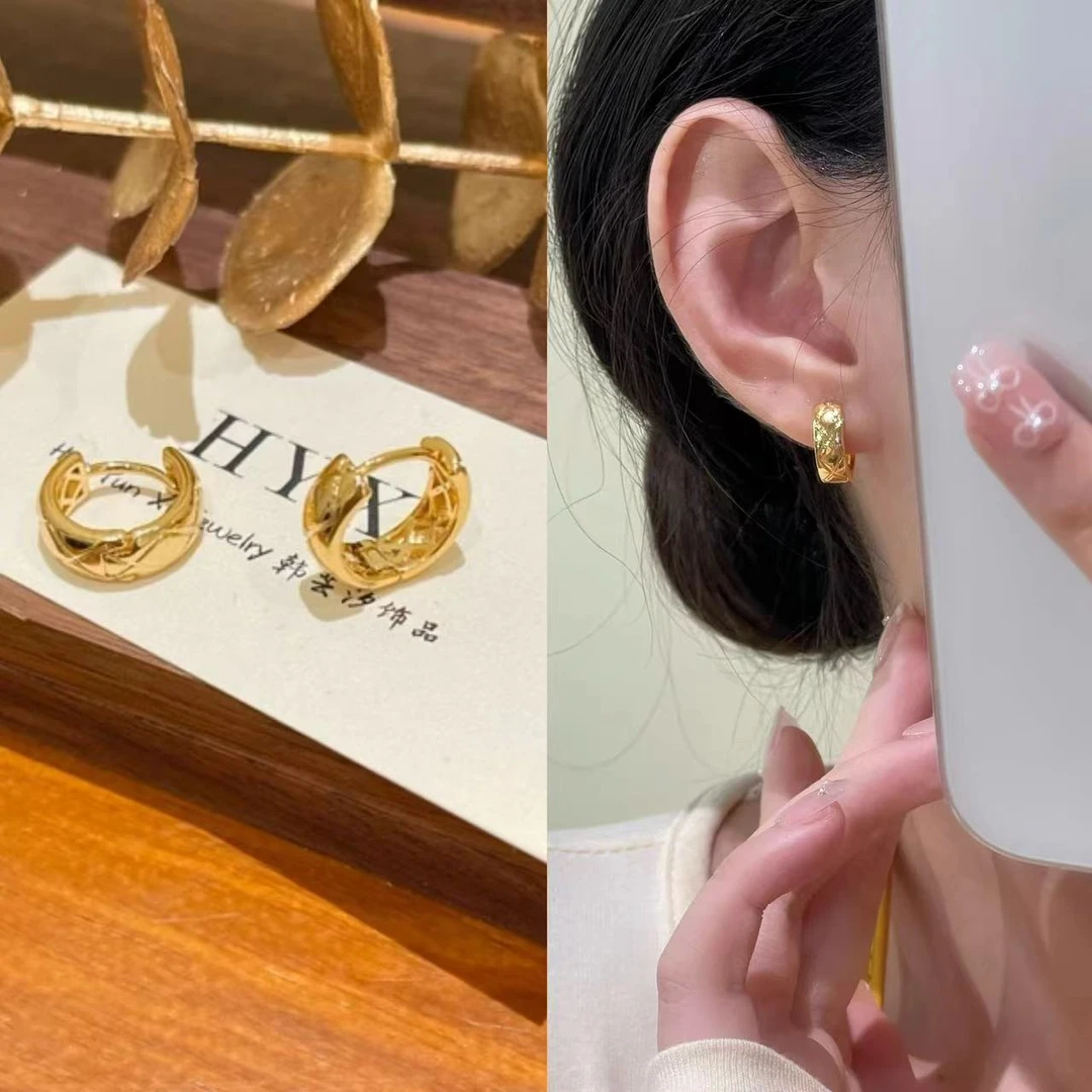 韩芸汐  A-174 金属风金色小香风耳扣小耳圈小众设计