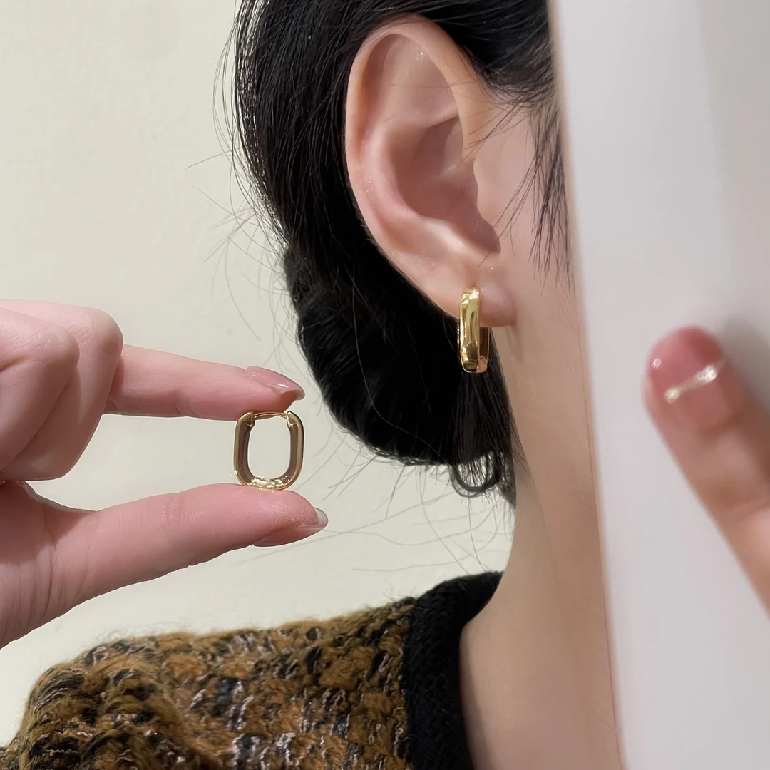 铜合金耳饰  A-133 美拉德色系方形耳扣百搭精致耳环