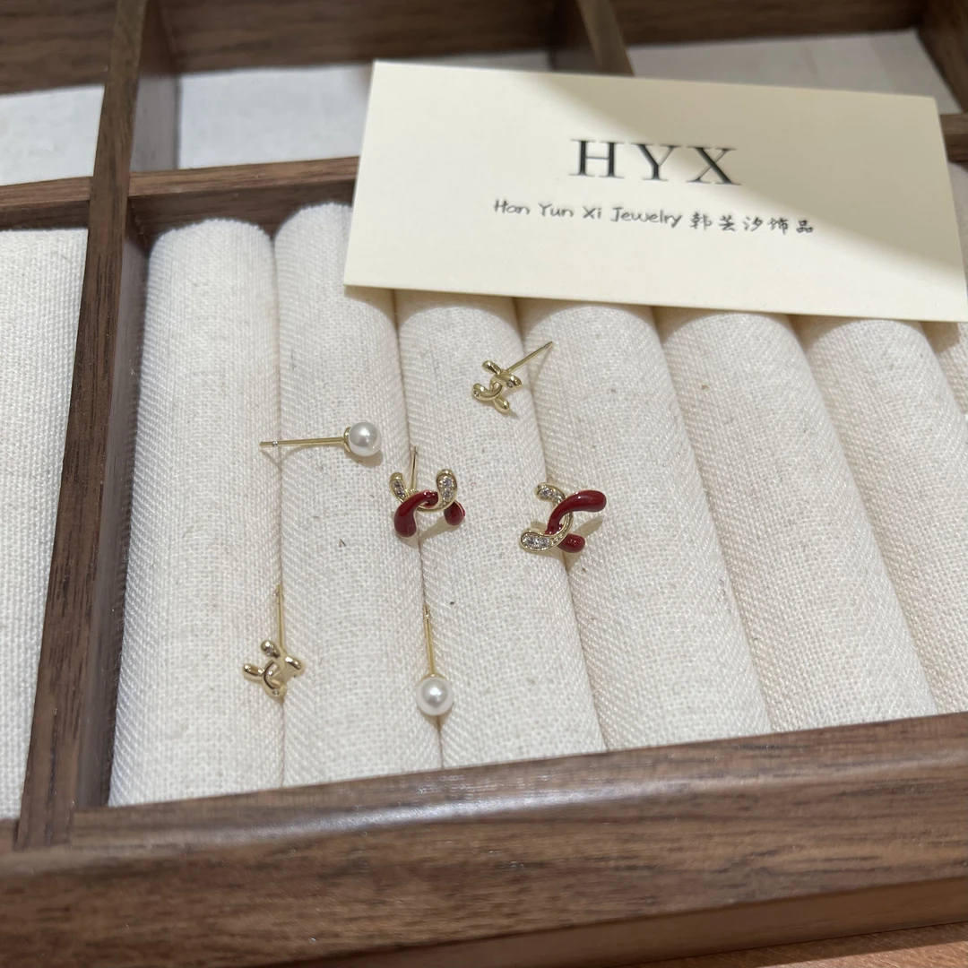 铜合金耳饰 A-164 双c六件套耳钉轻奢高级感百搭耳饰