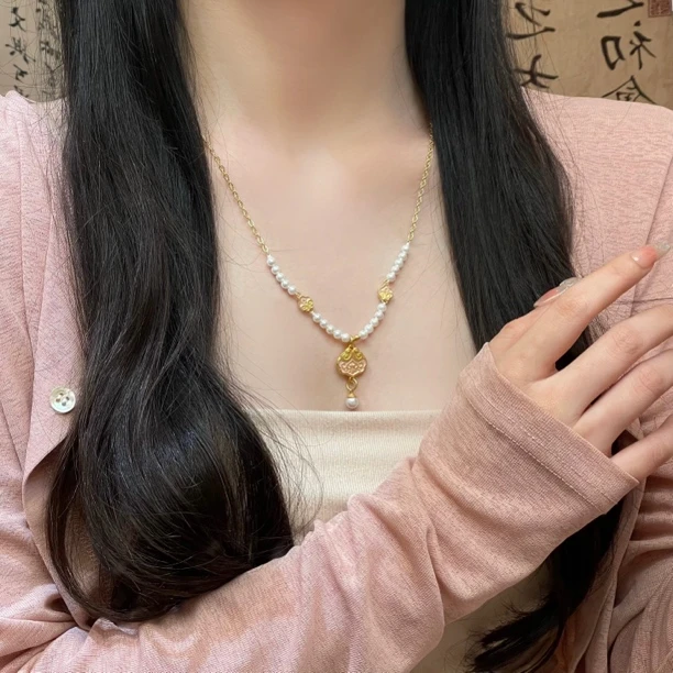 铜合金项链 【高货版】十里红妆蜜粉色和美如意珠珠吊坠项链0105