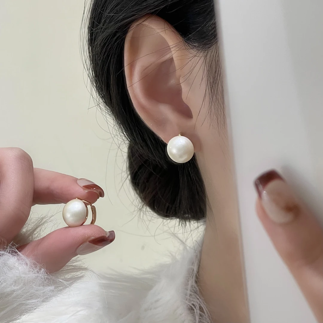 韩芸汐 A-160 白色正圆珠新品耳扣经典百搭高级感耳环