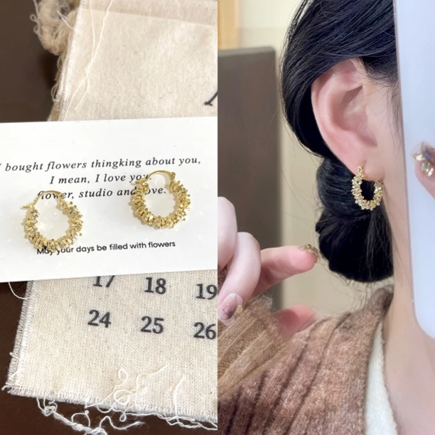 铜合金耳饰 925银针 A-436 轻奢时尚百搭小众个性碎银耳扣