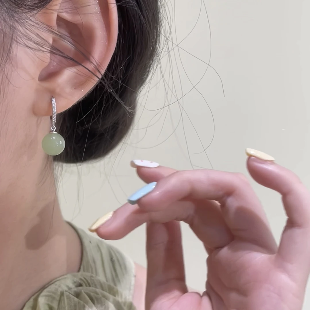 韩芸汐 A-274新中式碧色耳扣简约时尚国风百搭耳饰