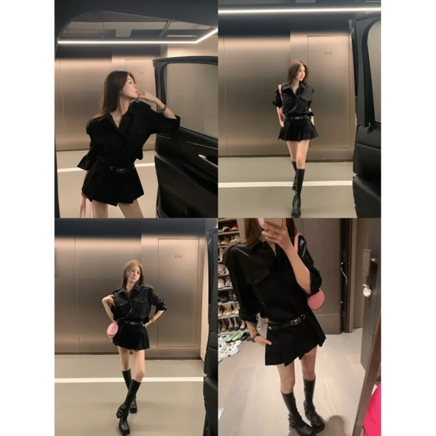 【贵气感】正确版本！裙裤设计感黑色工装风衬衫秋季新款连衣裙