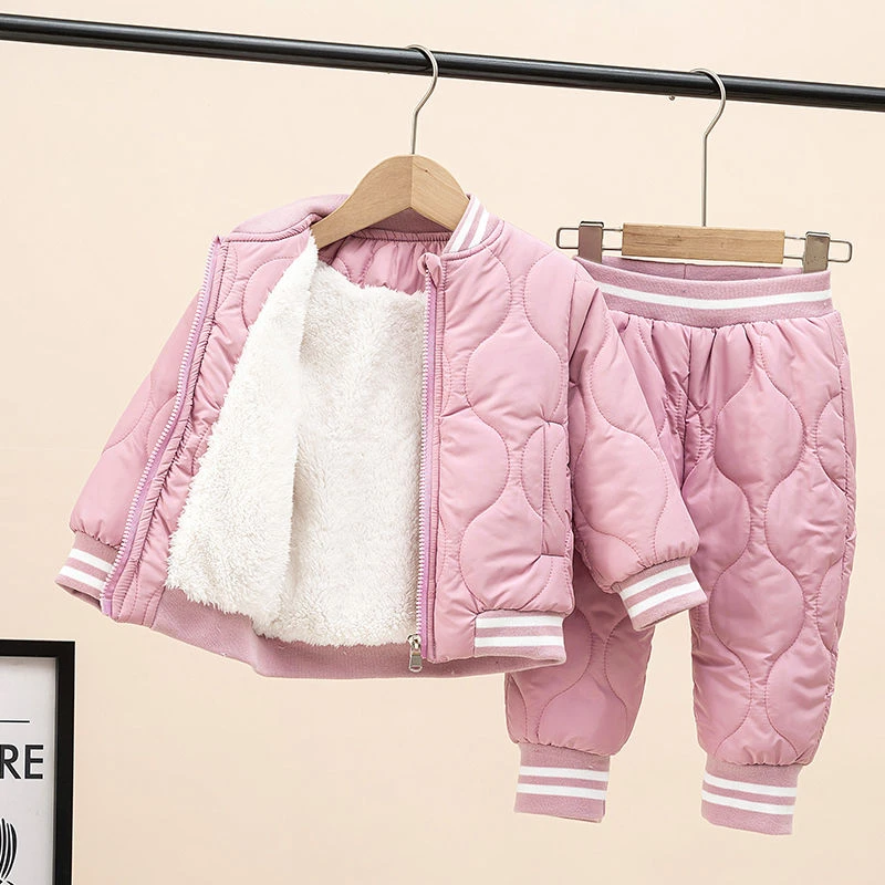 女童套装冬款加厚儿童冬装外套加绒加棉男宝宝冬天保暖衣服两件套