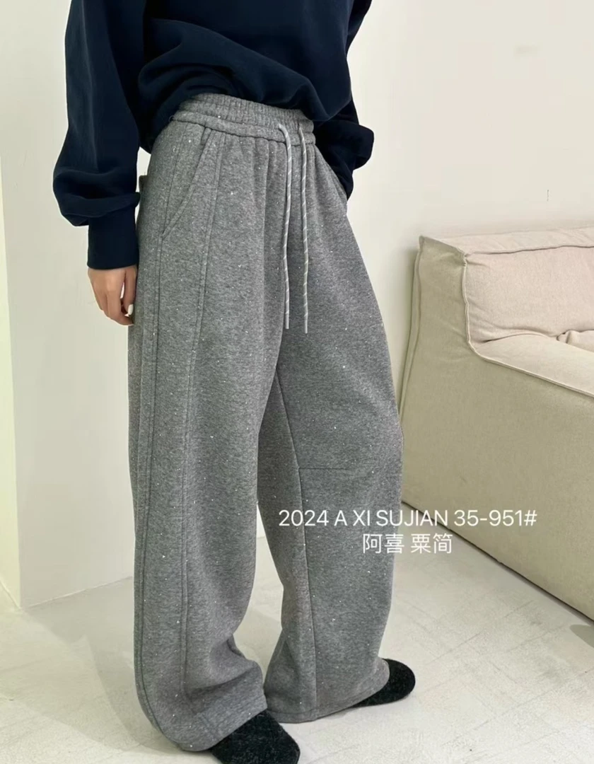『婷老板』新款、烫钻百搭两色休闲裤35-951