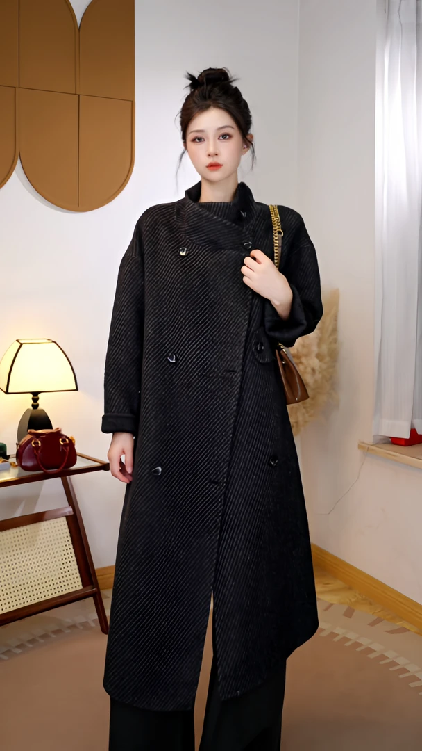 2024秋冬新款斜纹长毛双面呢羊毛大衣