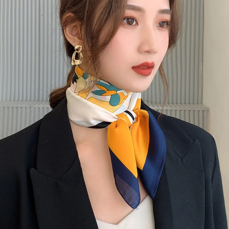 70x70仿真丝正方形小方巾优雅气质丝巾护颈百搭领巾防晒纱巾 新款