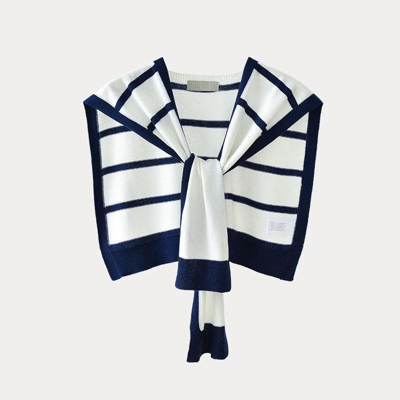 春秋季针织披肩洋气白色薄款百搭护肩配衬衫空调房护颈学院风围巾