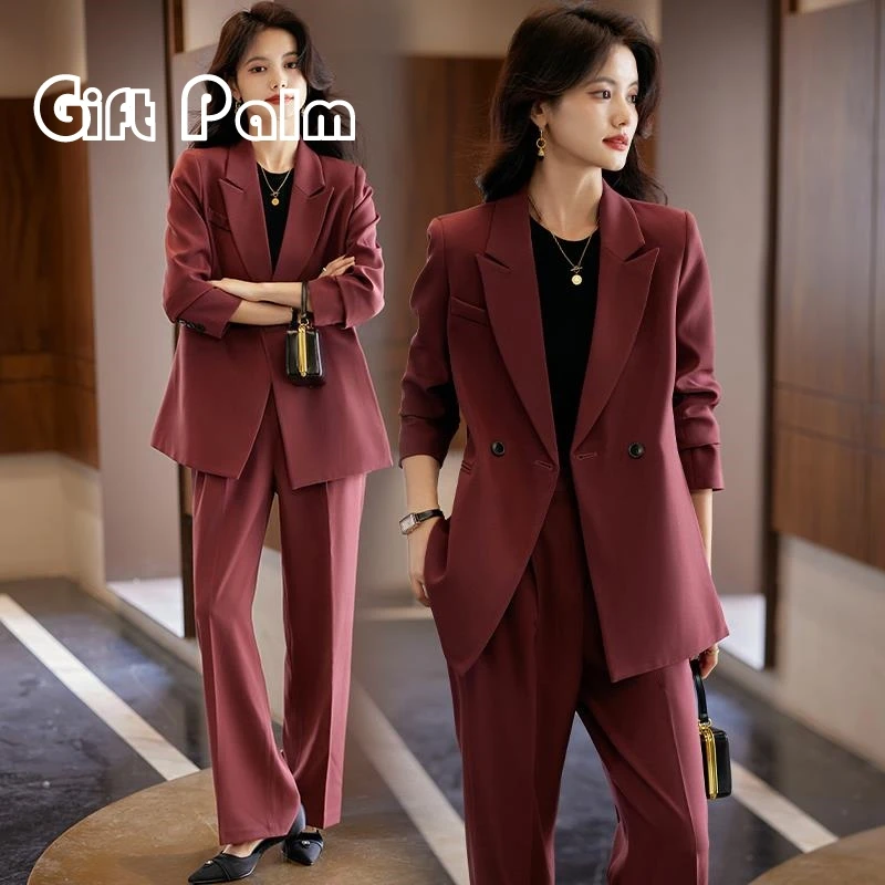 GiftPalm安可拉红西装套装女春秋2024新款气质高级感休闲西服外套