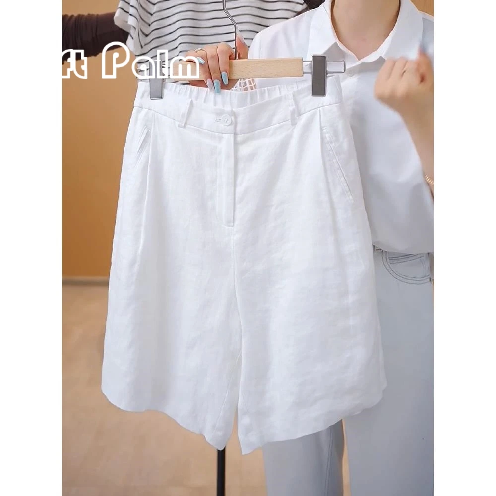 GiftPalm高腰短裤女夏2024新款时尚薄款阔腿裤宽松显瘦亚麻直筒裤