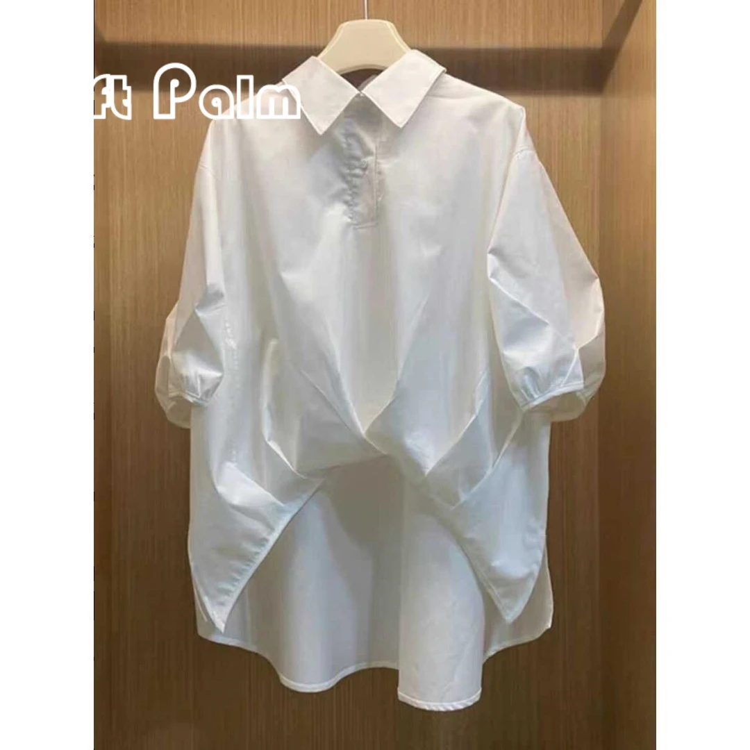 GiftPalm韩版白色短袖Polo衫女士夏季2024新款设计感时尚衬衫上衣