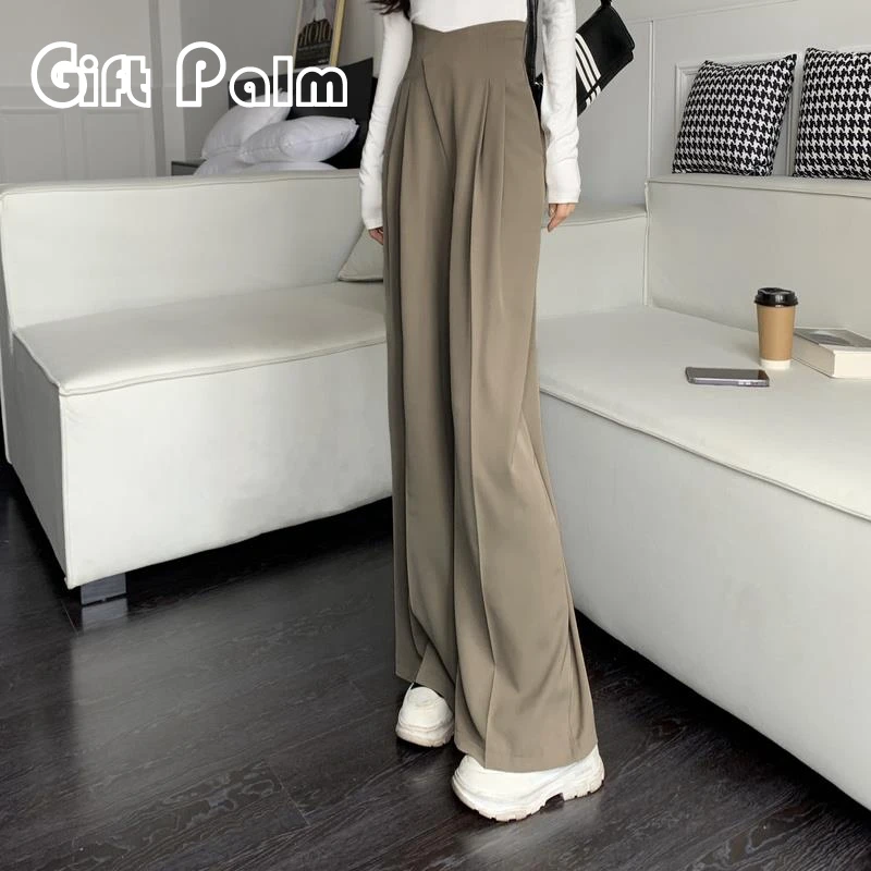 GiftPalm高级感西装裤女超高腰阔腿裤花苞鱼骨休闲垂感拖地裤子夏
