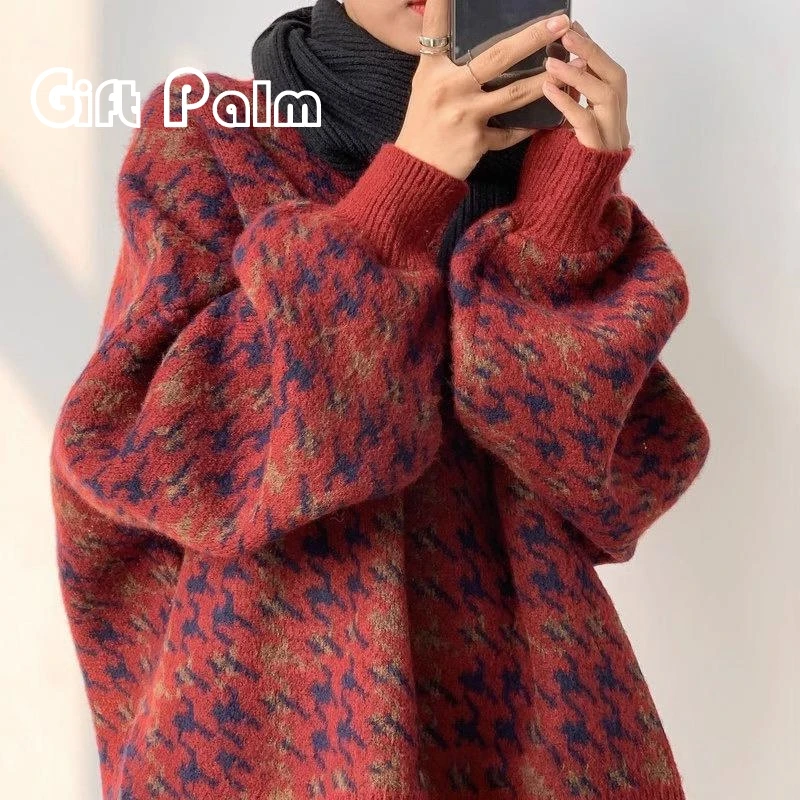 GiftPalm宽松红色毛衣女款针织衫2024年新款秋冬季装穿搭冬季外套