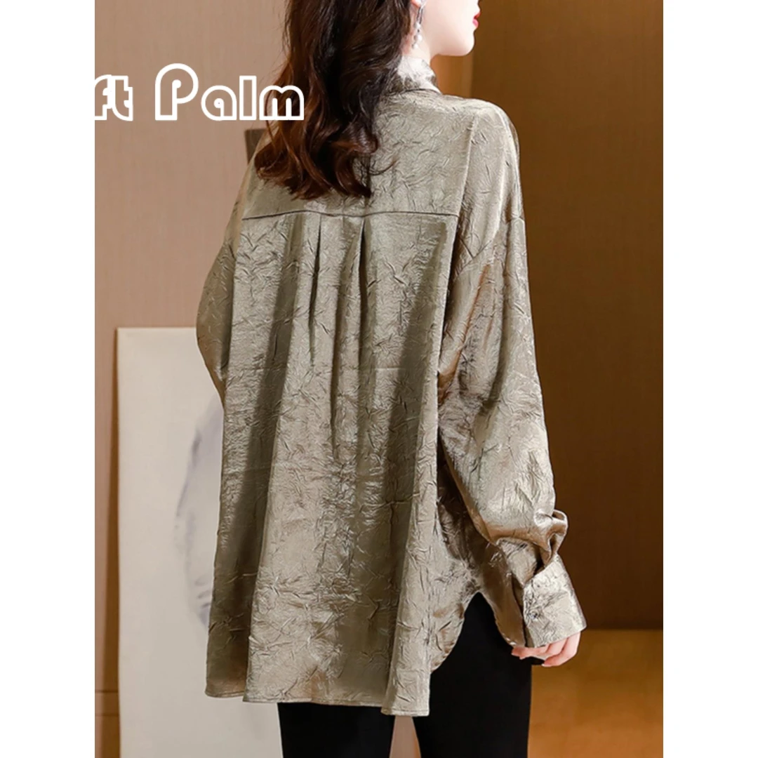 GiftPalm缎面衬衫女士春秋季2024年新款洋气上衣小衫长袖中长衬衣