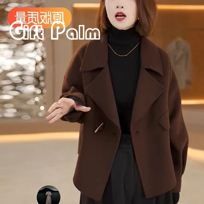 GiftPalm双面西装大衣外套女秋冬小个子高端洋气短款毛呢西服