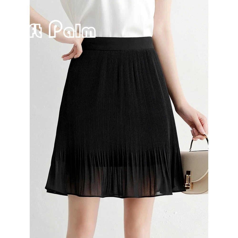 GiftPalm雪纺半身裙女夏季2024年新款a字裙时尚垂感裙百褶裙高腰