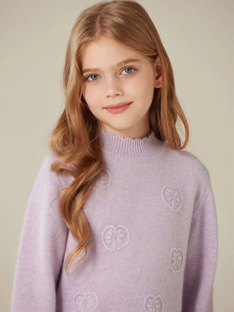 手工刺绣女童羊绒衫花边领加厚淑女风针织毛衣