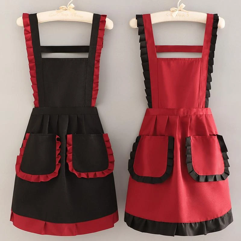 帆布时尚可爱围裙家用厨房公主透气耐磨上班工作服女纯色简约定制