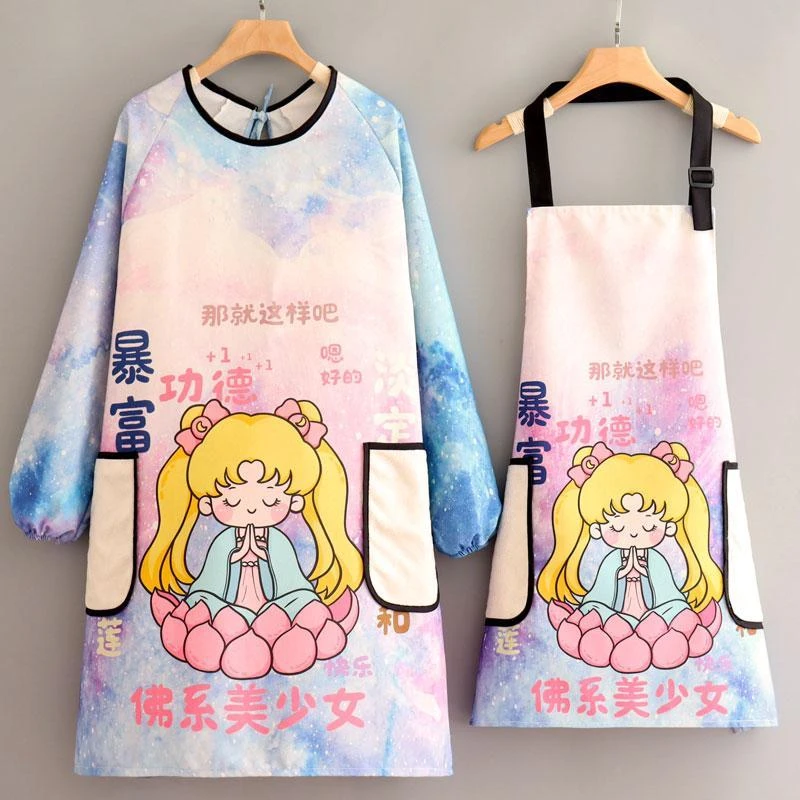 网红时尚女罩衣透气耐磨长袖帆布围裙家用厨房做饭漂亮上班工作服