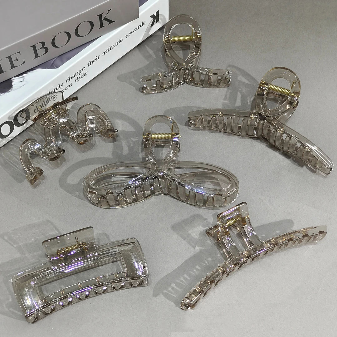 韩版3个装百搭气质高级灰色透明大抓夹大号夹子简约鲨鱼夹盘发夹