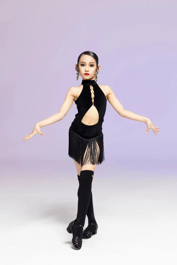 FZS DANCE 夏季新款L250高领连体黑色流苏练功服