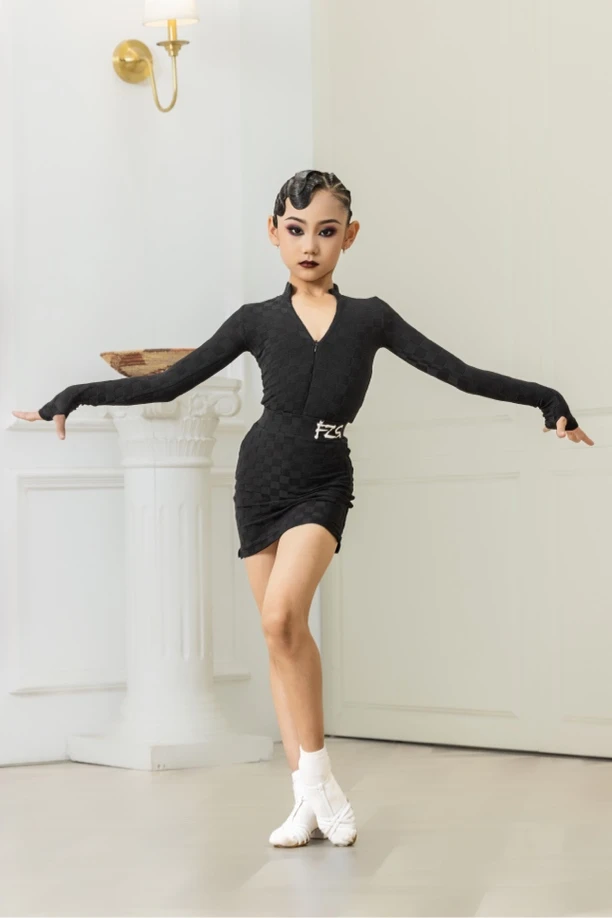 FZS DANCE L231冬季新款黑色棋盘格款分体长袖练功服