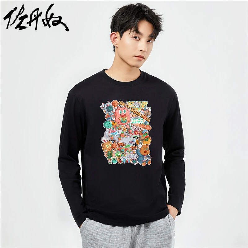 佐丹奴T恤男装纯棉印花圆领长袖T恤 91093213