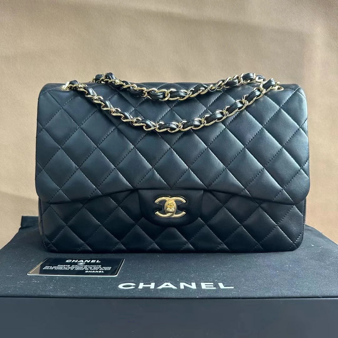 99新 Chanel/香奈儿 小鱼儿/H4062501/黑色经典黑金光面菱格jumbo