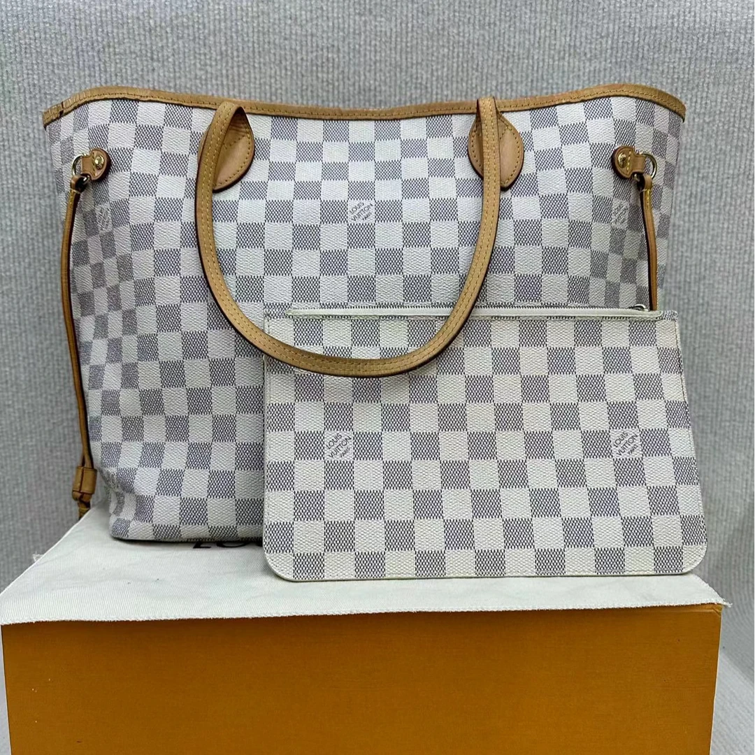 95新 LouisVuitton/路易威登 【文子姐专属】/D656/中号白棋盘nf包