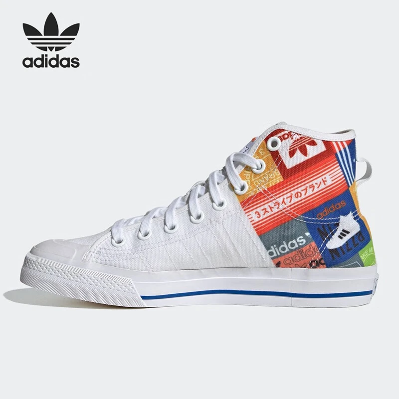adidas  缀彩色拼接耐磨轻便 高帮 板鞋 男女同款白蓝 GX2712