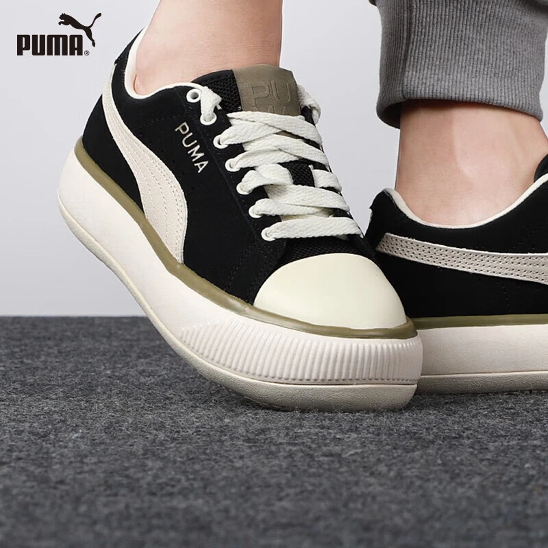 PUMA Suede Mayu厚底低帮运动板鞋男女同款黑米白382550-02