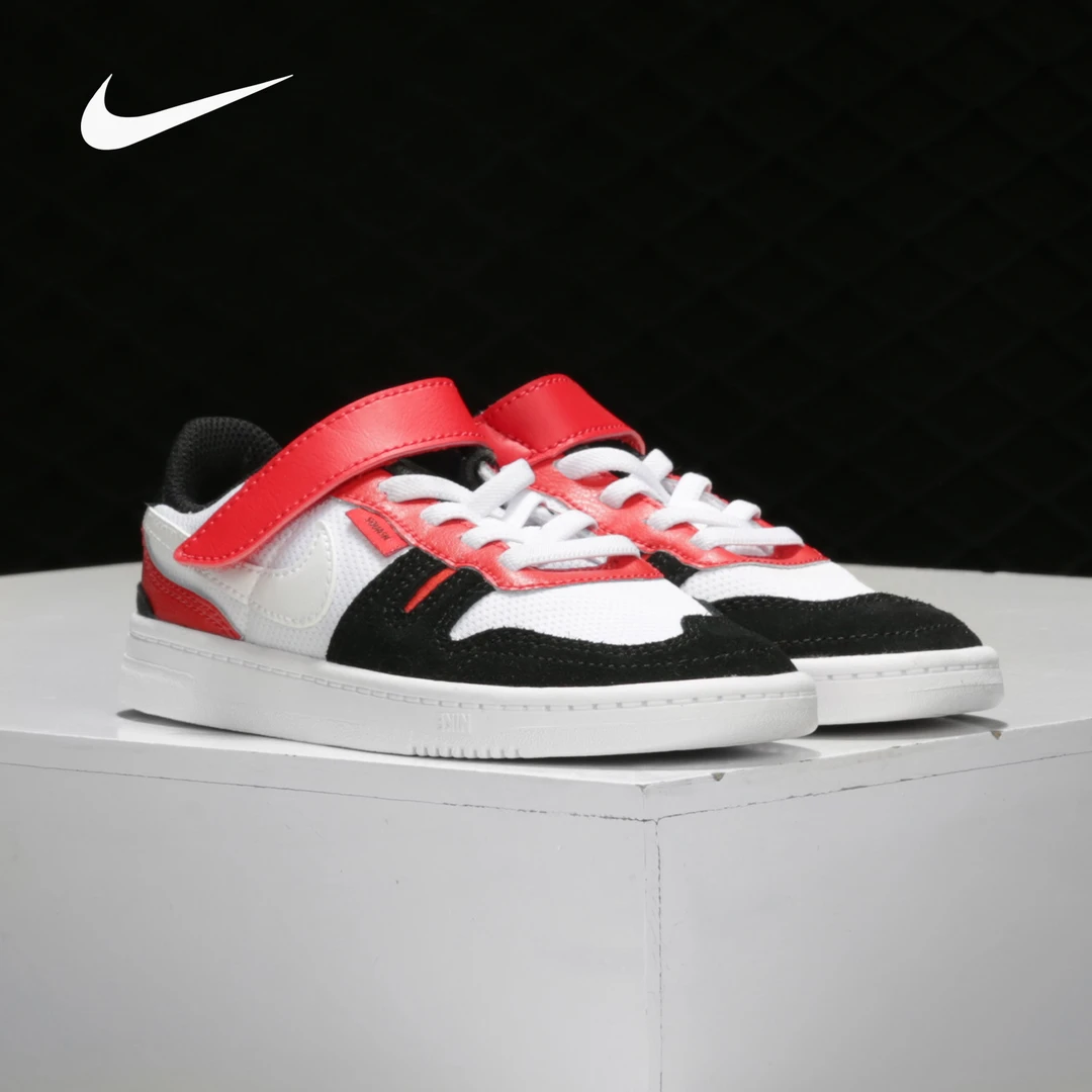 【微瑕XL】中童Nike  魔术贴防滑耐磨轻便低帮板鞋黑白红CJ4120-101