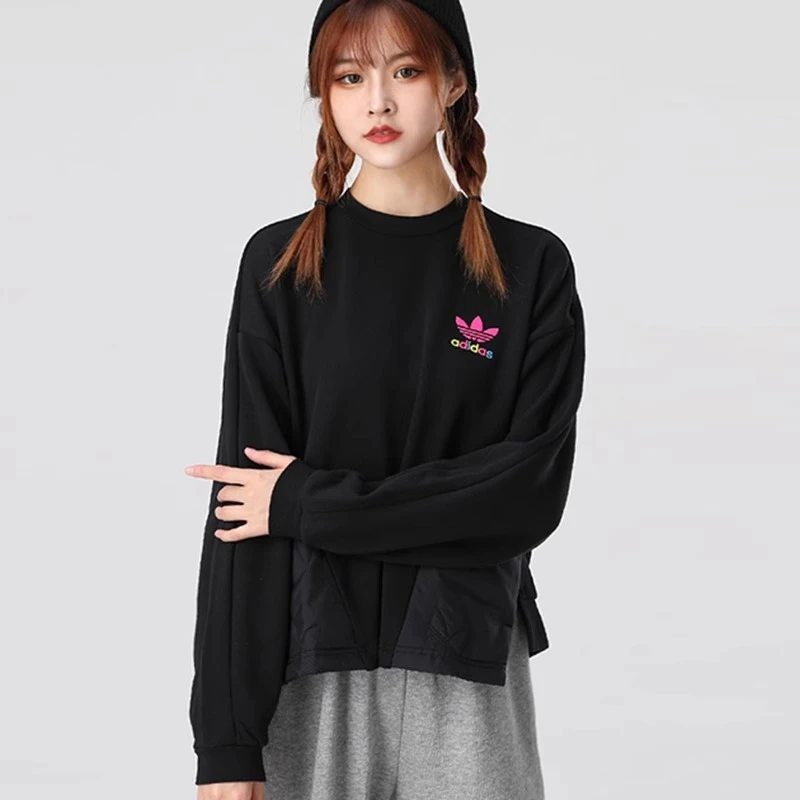 adidas originals三叶草Crew Sweat套头长袖卫衣女款黑色GV2931