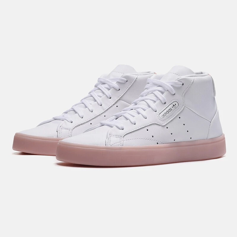 adidas originals sleek Mid复古休闲中帮板鞋女款白粉FW5415