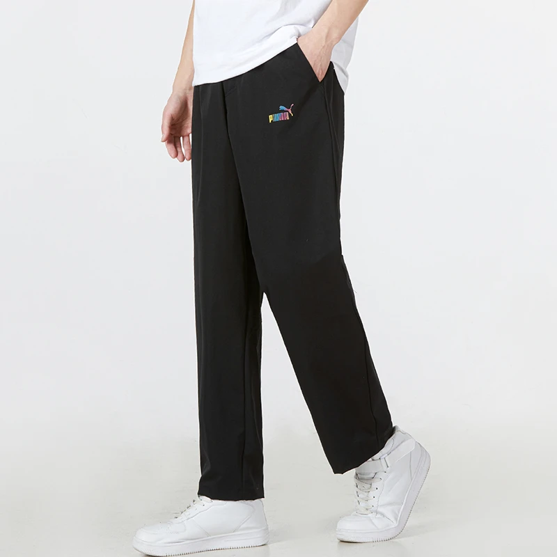 Puma反光字母Logo纯色锥形休闲裤男女同款秋季黑色 671966-01