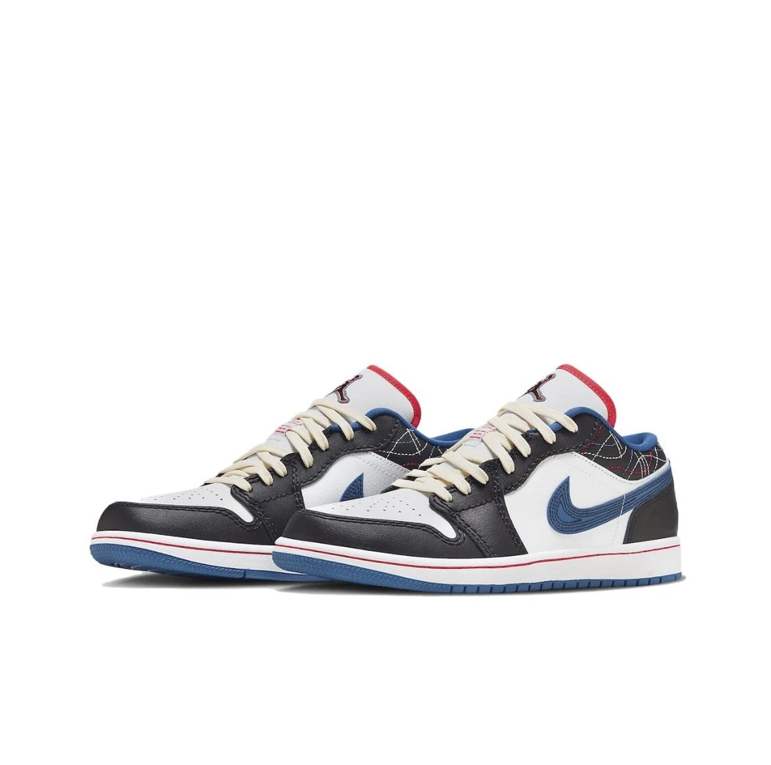 Nike Air Jordan 1 白黑蓝 耐磨透气低帮篮球鞋 男款 复古