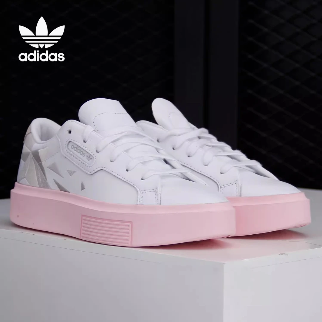 adidas originals Sleek Super 低帮板鞋女款白灰粉EH1389