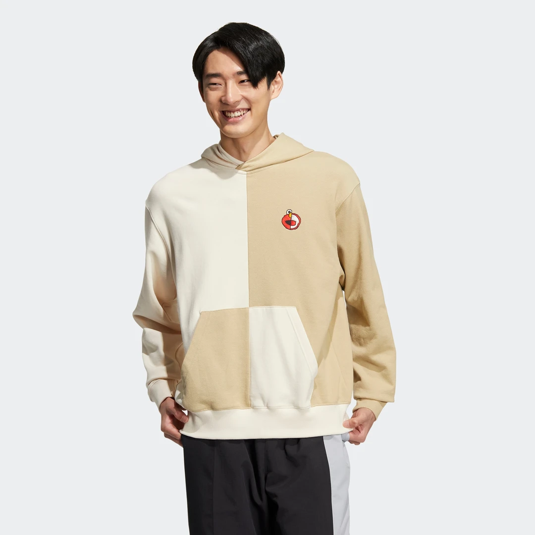adidas 背面卡通人物印花拉链连帽长袖卫衣男女同款米白色HM9937