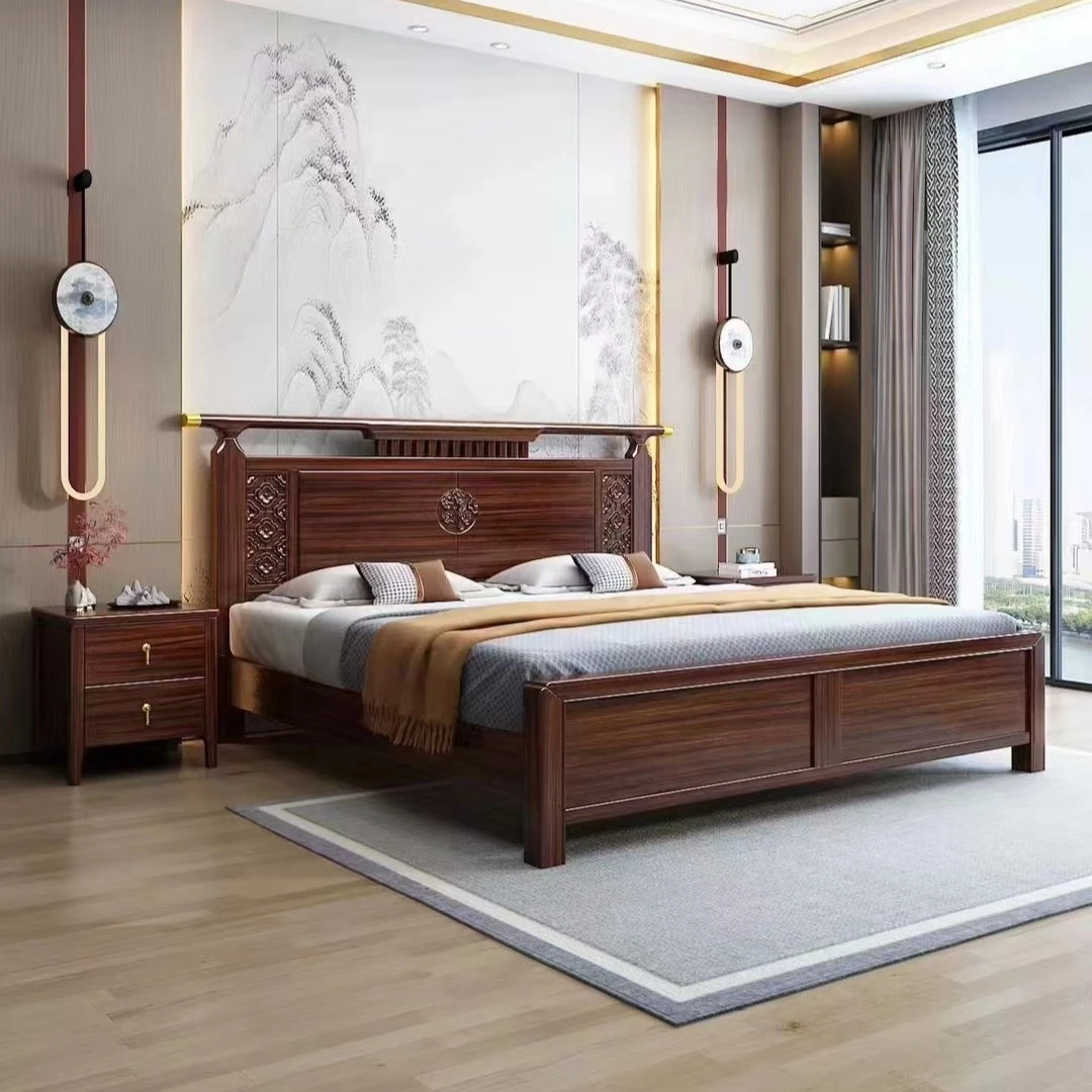 新中式家用主卧轻奢古典大床雕花主卧室简约储物成套气压高箱