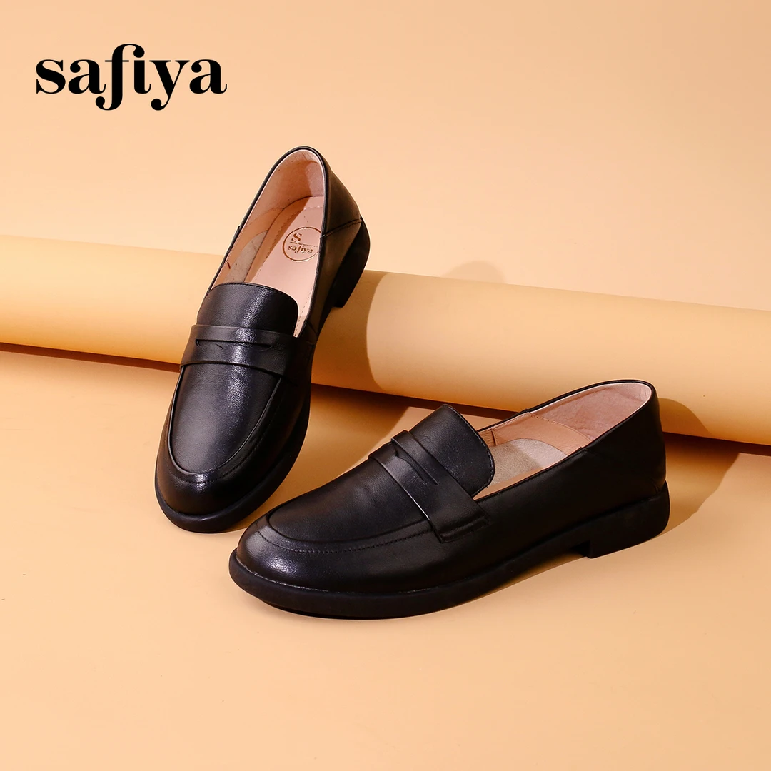 索菲娅2英伦风复古低跟真皮一脚蹬休闲软底乐福鞋SF33112030