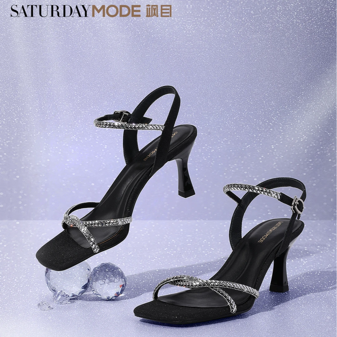 商场同款时装凉鞋女夏季新款交叉一字带气质细高跟凉鞋