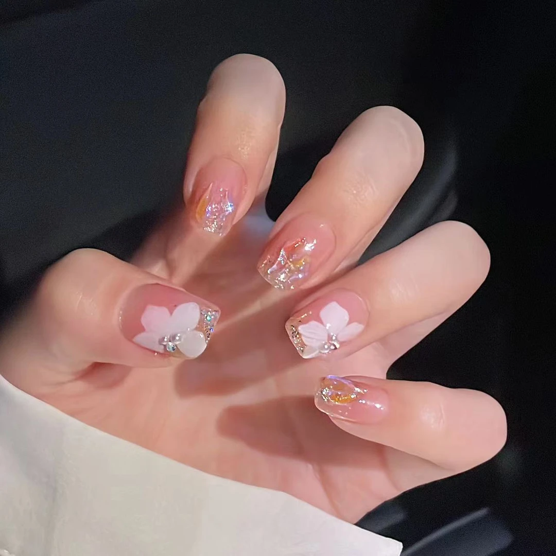 【短方】冰花点点穿戴甲美甲贴片可拆卸手工指甲贴片24片装钻钻短