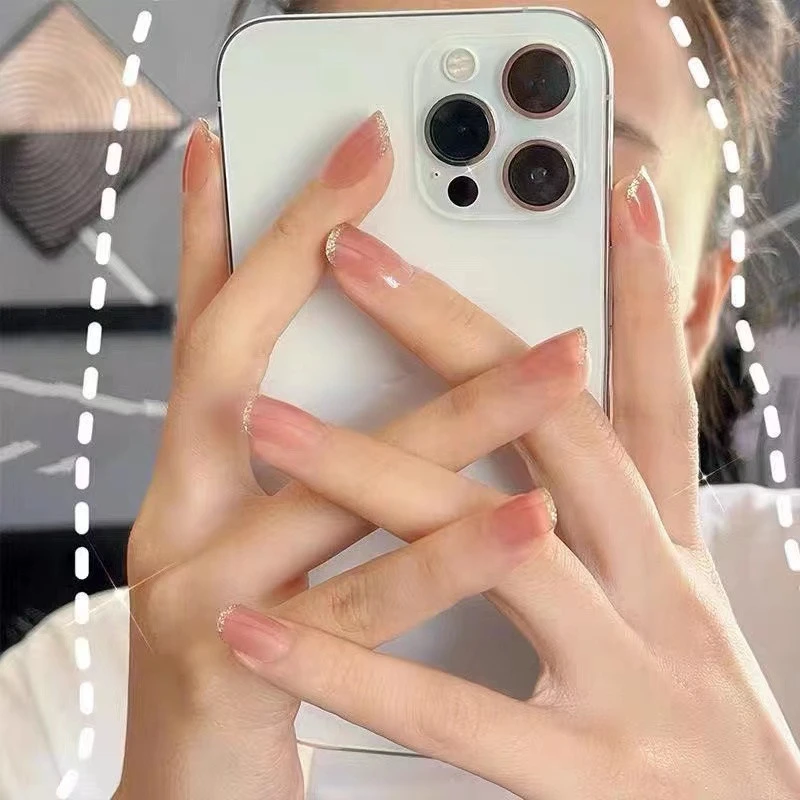 【短】麦芽粉渐变金边穿戴甲美甲贴片可拆卸穿戴式指甲贴片24片装