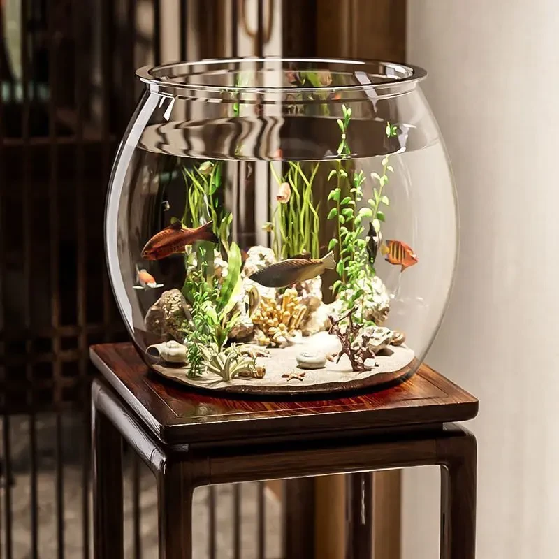 金鱼缸圆形仿玻璃耐摔防摔一体成型客厅办公室中小型桌面生态缸