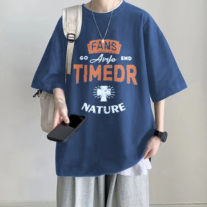 纯棉重磅短袖t恤大码男士夏季宽松超火男生印花上衣港风潮牌ins